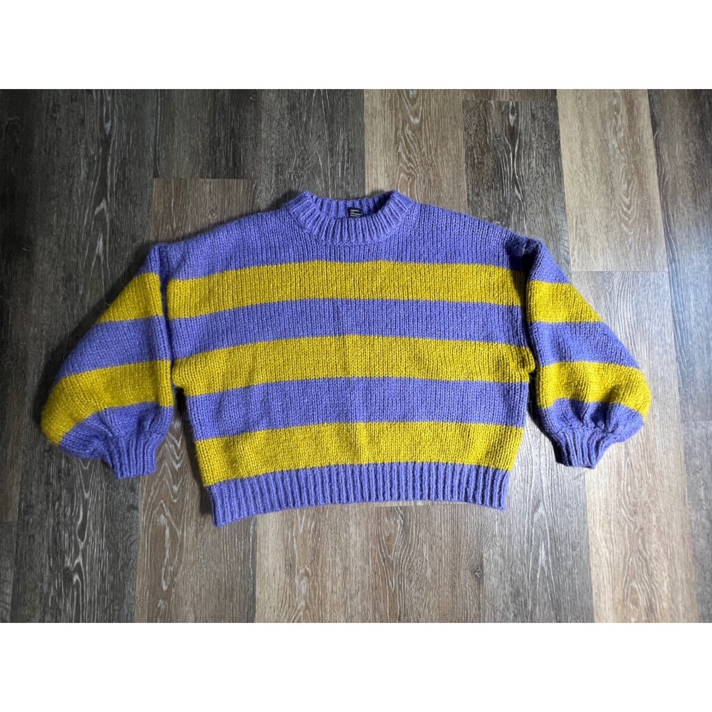 Forever 21 Striped Sweater Womens Small Purple Yellow Excellent Chunky Knit